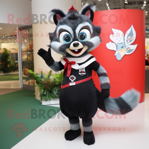 Black Raccoon mascot costume character dressed with a Pencil Skirt and Hair clips