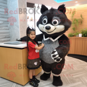 Black Raccoon mascot costume character dressed with a Pencil Skirt and Hair clips