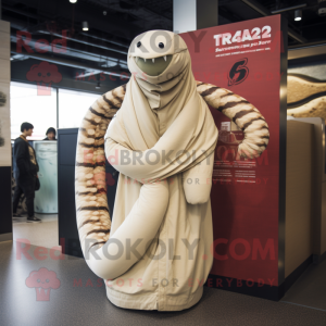 Cream Titanoboa mascot costume character dressed with a Cover-up and Scarves