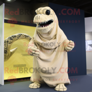 Cream Titanoboa mascot costume character dressed with a Cover-up and Scarves