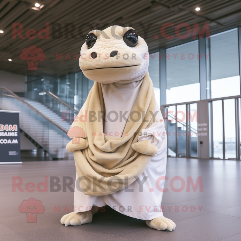 Cream Titanoboa mascot costume character dressed with a Cover-up and Scarves