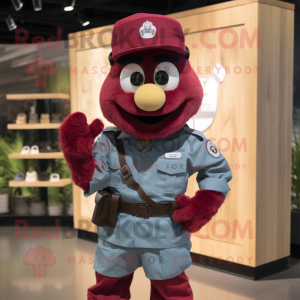 Maroon Para Commando mascot costume character dressed with a Chambray Shirt and Coin purses