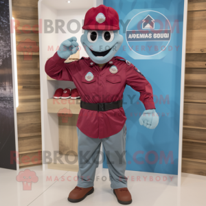 Maroon Para Commando mascot costume character dressed with a Chambray Shirt and Coin purses