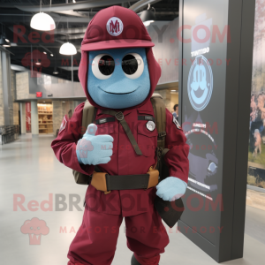 Maroon Para Commando mascot costume character dressed with a Chambray Shirt and Coin purses