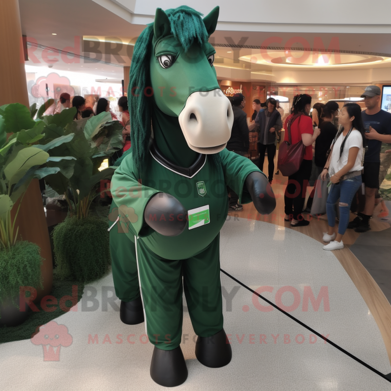 Forest Green Horse mascot costume character dressed with a V-Neck Tee and Wraps