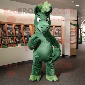Forest Green Horse mascot costume character dressed with a V-Neck Tee and Wraps