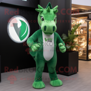 Forest Green Horse mascot costume character dressed with a V-Neck Tee and Wraps