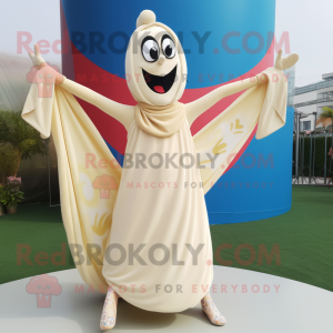 Cream Acrobat mascot costume character dressed with a Maxi Dress and Scarves