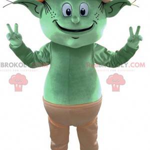 Mascote do elfo verde do duende gigante. Mascote fada -