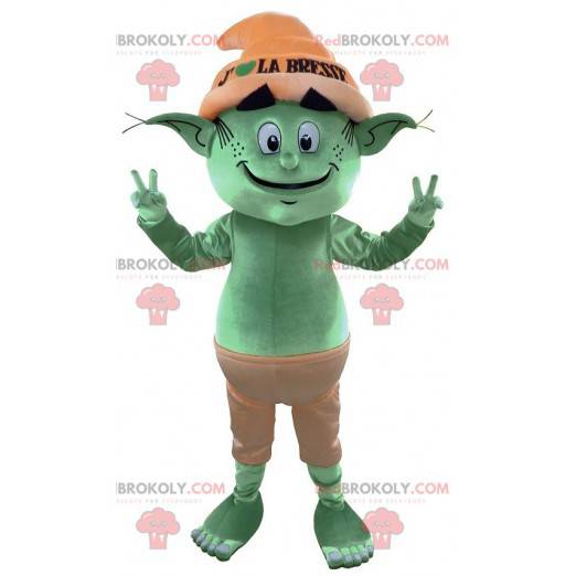 Mascotte dell'elfo verde dell'elfo gigante. Mascotte fata -