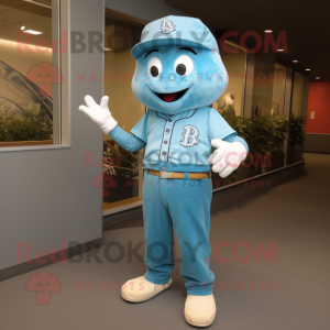 Cyan Baseball Glove mascot costume character dressed with a Mom Jeans and Tie pins