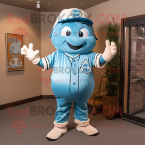 Cyan Baseball Glove mascot costume character dressed with a Mom Jeans and Tie pins