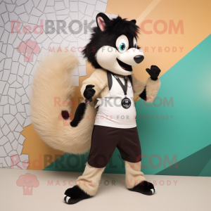 Tan Skunk mascot costume character dressed with a Tank Top and Bracelet watches