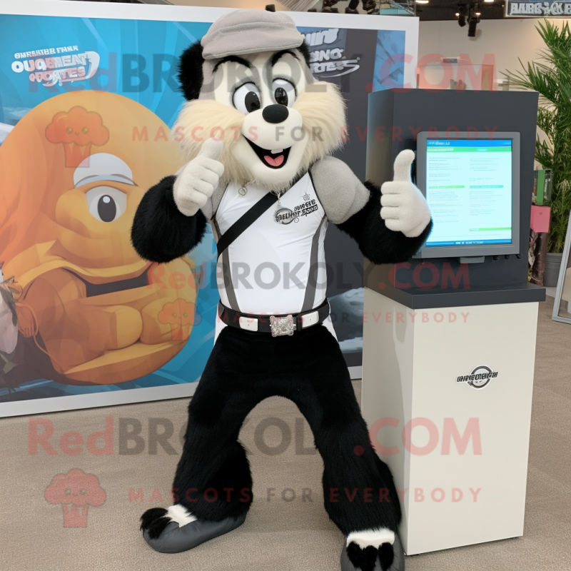 Tan Skunk mascot costume character dressed with a Tank Top and Bracelet watches Tan Skunk mascot costume character dressed with a Tank Top and Bracelet watches