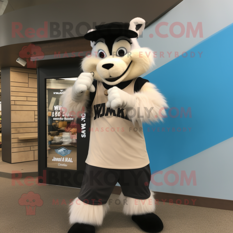 Tan Skunk mascot costume character dressed with a Tank Top and Bracelet watches Tan Skunk mascot costume character dressed with a Tank Top and Bracelet watches
