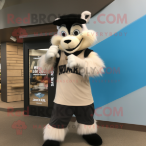 Tan Skunk mascot costume character dressed with a Tank Top and Bracelet watches