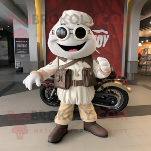 White Clam Chowder mascot costume character dressed with a Moto Jacket and Handbags