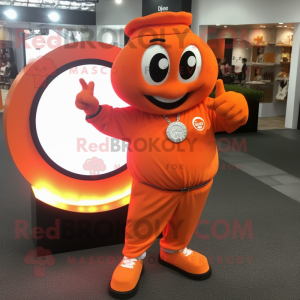 Orange Engagement Ring mascot costume character dressed with a T-Shirt and Bracelet watches