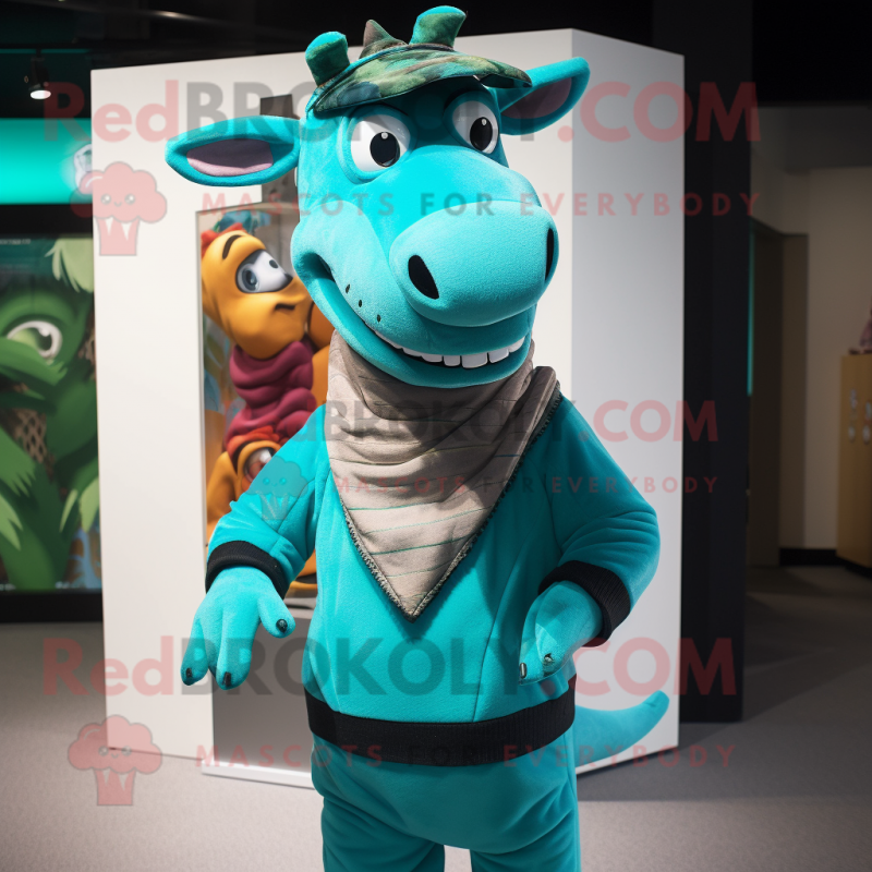 Turquoise Okapi mascot costume character dressed with a Turtleneck and Caps Turquoise Okapi mascot costume character dressed with a Turtleneck and Caps