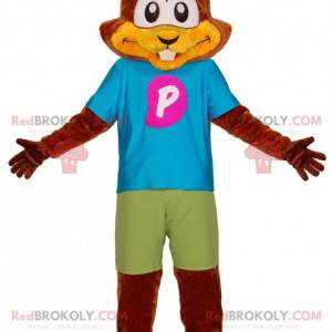 Brown Biber Eichhörnchen Maskottchen mit einem bunten Outfit -