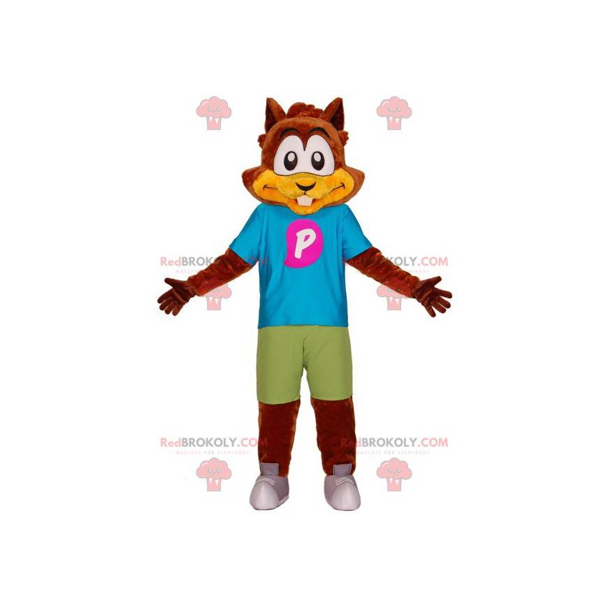 Mascota de ardilla castor marrón con un traje colorido - Mascota de ardilla castor marrón con un traje colorido -