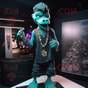 Teal Undead mascot costume character dressed with a Polo Shirt and Necklaces