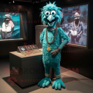 Teal Undead mascot costume character dressed with a Polo Shirt and Necklaces