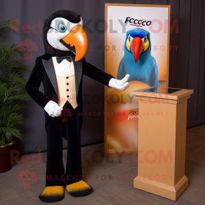 Peach Macaw mascot costume character dressed with a Tuxedo and Watches