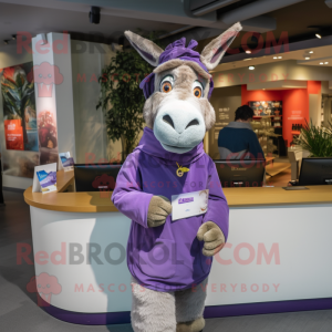 Purple Donkey mascot costume character dressed with a Chinos and Keychains