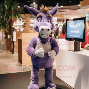 Purple Donkey mascot costume character dressed with a Chinos and Keychains