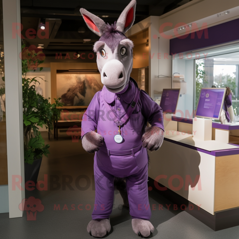 Purple Donkey mascot costume character dressed with a Chinos and Keychains Purple Donkey mascot costume character dressed with a Chinos and Keychains