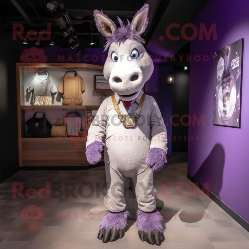 Purple Donkey mascot costume character dressed with a Chinos and Keychains