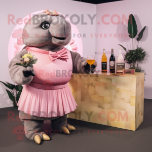 Pink Glyptodon mascot costume character dressed with a Cocktail Dress and Ties