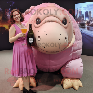 Pink Glyptodon mascot costume character dressed with a Cocktail Dress and Ties