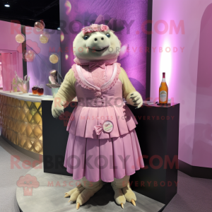 Pink Glyptodon mascot costume character dressed with a Cocktail Dress and Ties