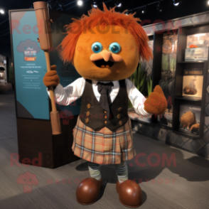 Rust Bagpipe mascot costume character dressed with a Button-Up Shirt and Bow ties