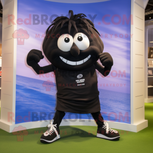 Black Onion mascot costume character dressed with a Running Shorts and Rings