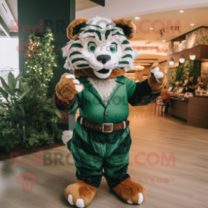 Forest Green Tiger mascot costume character dressed with a Dress and Belts