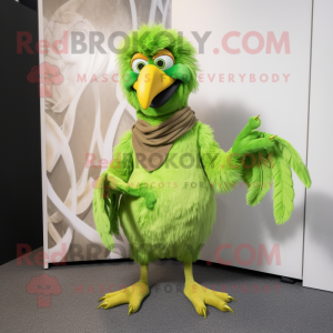 Lime Green Harpy mascot costume character dressed with a Vest and Shoe clips