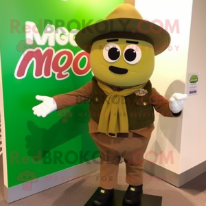 Olive Mango mascot costume character dressed with a Moto Jacket and Hats