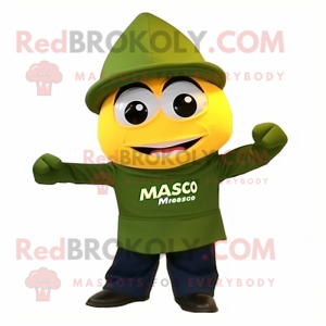 Olive Mango mascot costume character dressed with a Moto Jacket and Hats