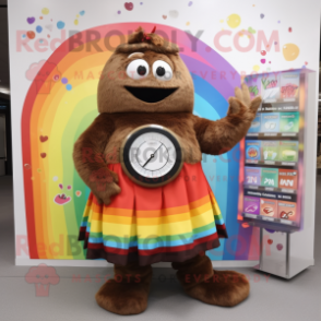 Brown Rainbow mascot costume character dressed with a Wrap Skirt and Digital watches