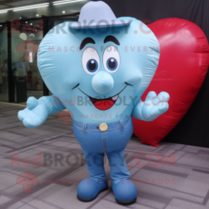 Sky Blue Heart Shaped Balloons mascot costume character dressed with a Denim Shirt and Cufflinks
