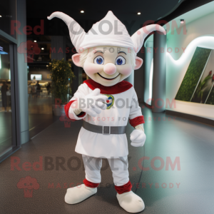 White Elf mascot costume character dressed with a Polo Shirt and Foot pads