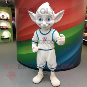 White Elf mascot costume character dressed with a Polo Shirt and Foot pads