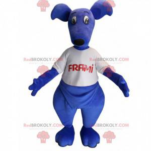 Mascote canguru azul com uma t-shirt. Mascote Frami -