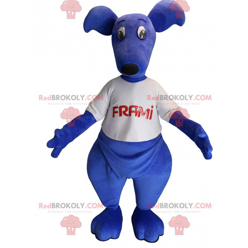 Modrý klokan maskot s tričkem. Maskot frami - Redbrokoly.com
