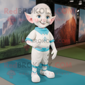 White Elf mascot costume character dressed with a Polo Shirt and Foot pads