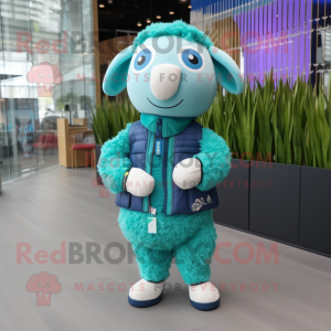 Turquoise schapen mascotte...