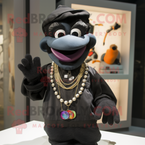 Black Momentum mascot costume character dressed with a Chinos and Necklaces